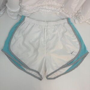 Nike Womens Dri-Fit Running Shorts M White & Aqua Mesh Trim Elastic Waist